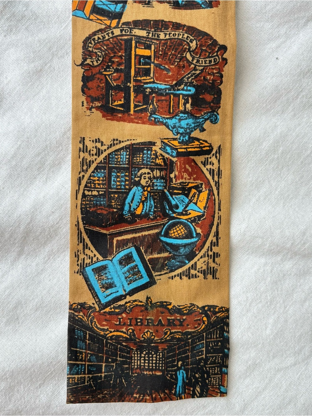 Vintage Rooster For Frames Woodstock IL Library Book Novelty Cotton Tie Tan